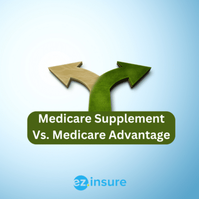 medicare supplement vs medicare advantage text overlaying image of a splitting arrow going two ways