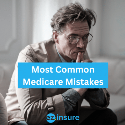 Most Common Medicare Mistakes text overlaying image of a older man worried