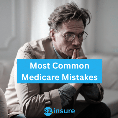 Most Common Medicare Mistakes text overlaying image of a older man worried 