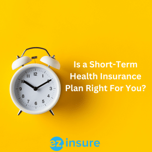 is a short-term health insurance plan right for you? text overlaying image of a clock on a yellow background
