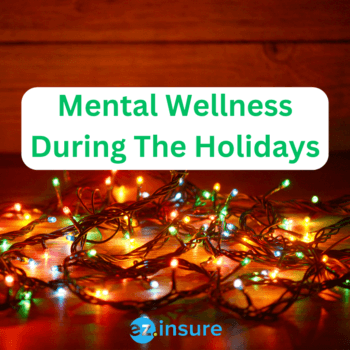 Mental Wellness During The Holidays text overlaying image of christmas lights