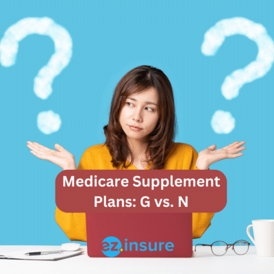 medicare supplement plans g vs n text overlaying image of a woman deciding between two options with question marks