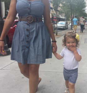 walking with daughter, holding hands