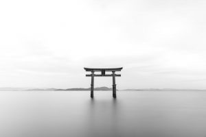 zen archway over calm meditative waters