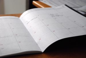 Planner open on a table.
