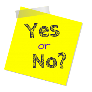 Yellow square note with "yes or no?"written in the middle of it.