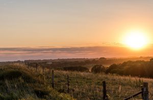 nebraska sunset over a field with a fence