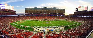 Football field with fans in seats