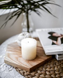 homemade candle brightening up a living room