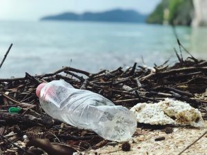 plastic bottles on a beach ruining the scene