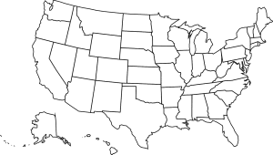 black and white outline of the US map and the states 