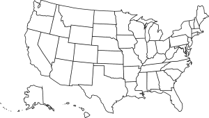 black and white outline of the US map and the states