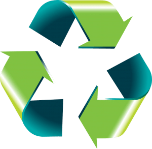 the recycle symbol with green and blue arrows