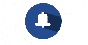 white bell insude of a blue circle.