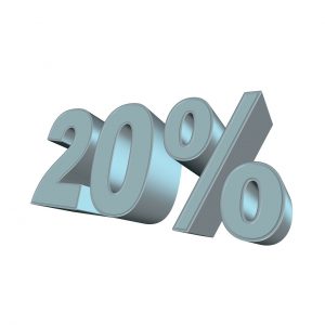 "20%" written in silver and enlarged