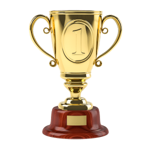 gold trophy with the number one on it