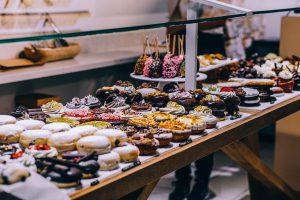 a display of different foods in a buffet manner.