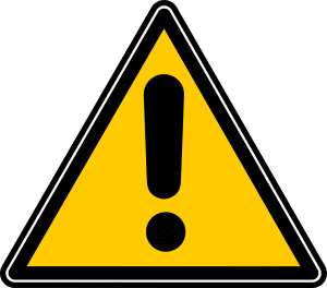 black and yellow caution sign with an exclamation point in the middle of a triangle sign.