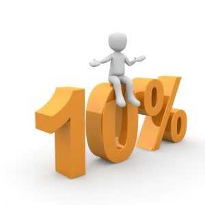 figure sitting on top of "10%" sign