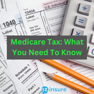 medicare tax what you need to know text overlaying tax paperwork and calculator