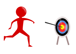 red cartoon drawing throwing an arrow at a target towards the center.