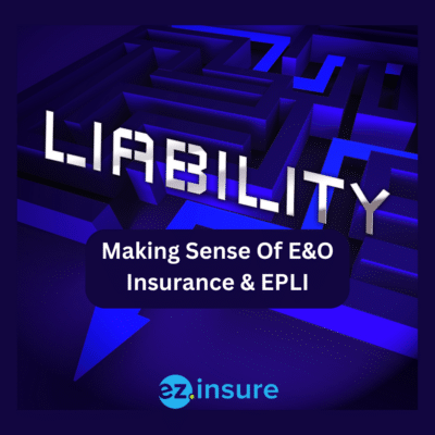 making sense of E&O insurance &EPLI text overlaying image of a maze that says liability