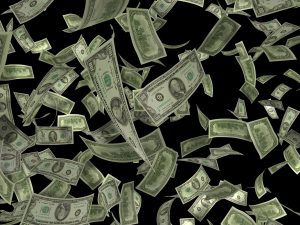 money floating in the air.