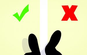 feet standing with a green check on the left and a red x on the right