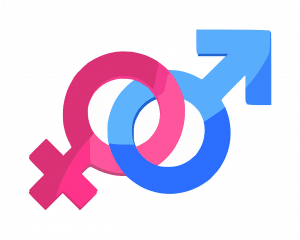 male and female gender signs connecting at the circles