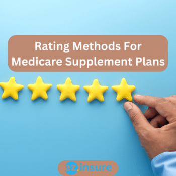 Rating Methods For Medicare Supplement Plans text overlaying image of a mans hand aligning gold stars