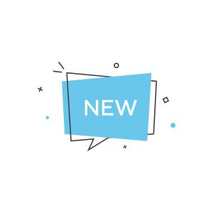 blue speech bubble with the word new in it