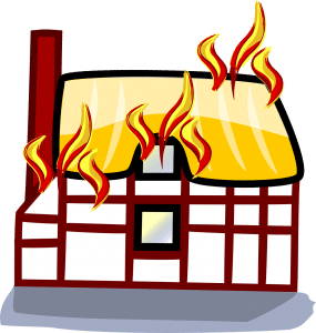 illustration of a house that is burning.