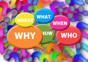 the 4 W's and how in colorful speech bubbles