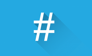 hashtag symbol in white with a baby blue background