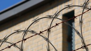 barbed razor wire over a building