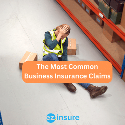 The Most Common Business Insurance Claims text overlaying image of a worker who fell holding their head