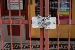 res gates locked with a padlock and chains