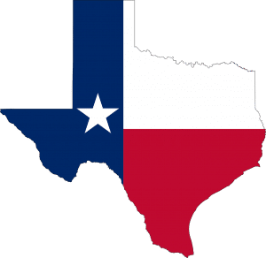 the state of texas shape with the flag colors on it
