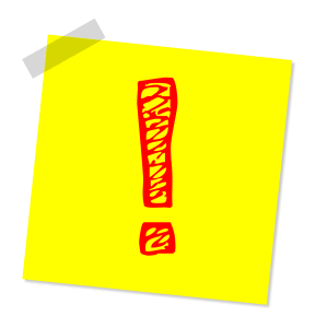 yellow post it not with a red exclamation point drawn on it