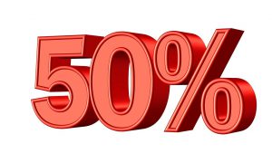 red "50%" sign