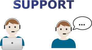 illustration of two people with headsets on with the word support over them