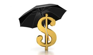 gold money sign with a black umbrella over it