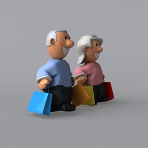 illustration of older couple holding shopping bags