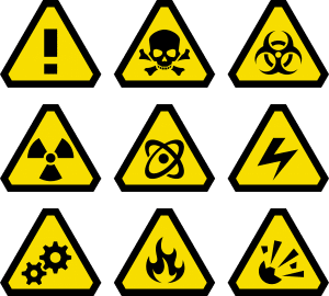 different yellow triangle hazard signs