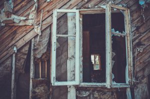 fire damage to the outside of a house's window and wall