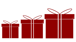 three red gift boxes in different sizes