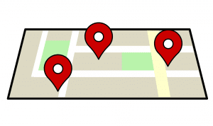 three location icons placed on a map.