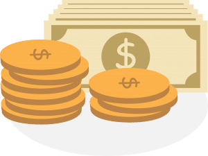 illustration of dollar bills and yellow coins