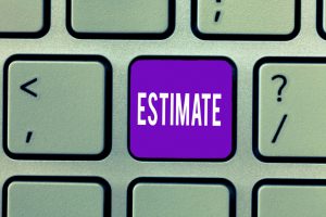 keyboard with a purple button that says estimate on it