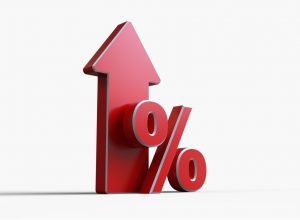red arrow pointing upwards with a red percentage sign next to it